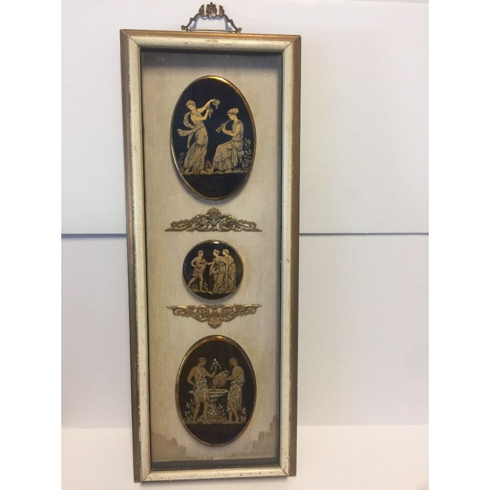 Vtg Sungott Art Studio Genuine Porcelain Hand Enameled 24 KT Gold Rim Shadow Box